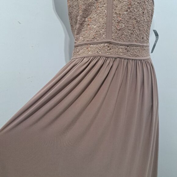 Nightway NW Elegant Sequined Halter Neck Party Maxi Plus Size Dress 16W Taupe NW - Picture 8 of 14